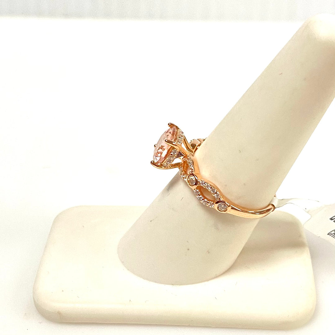 m846 Pink Morganite Simulant White Cubic Zirconia Rose Gold Over Sterling Ring
