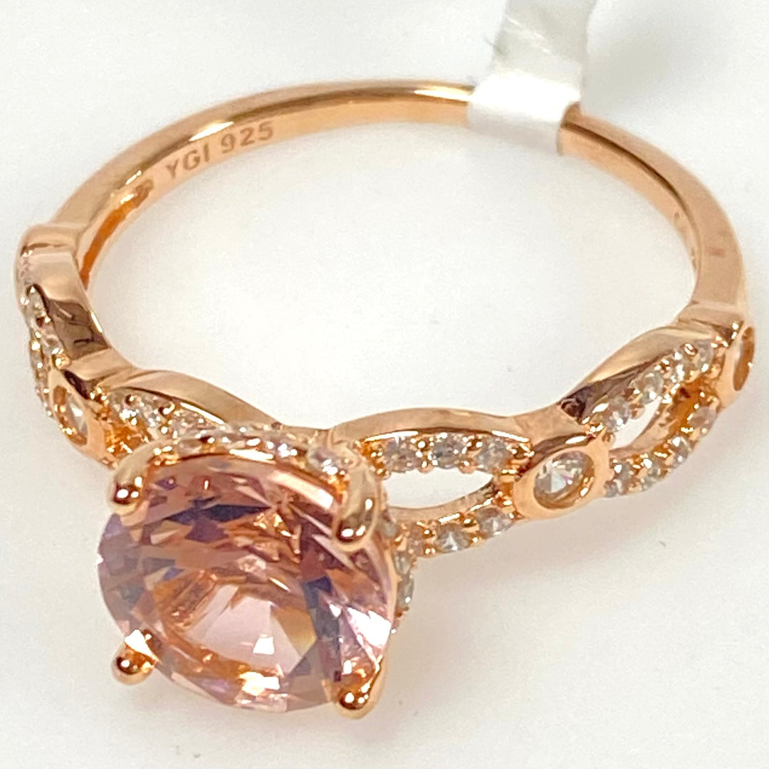 m846 Pink Morganite Simulant White Cubic Zirconia Rose Gold Over Sterling Ring