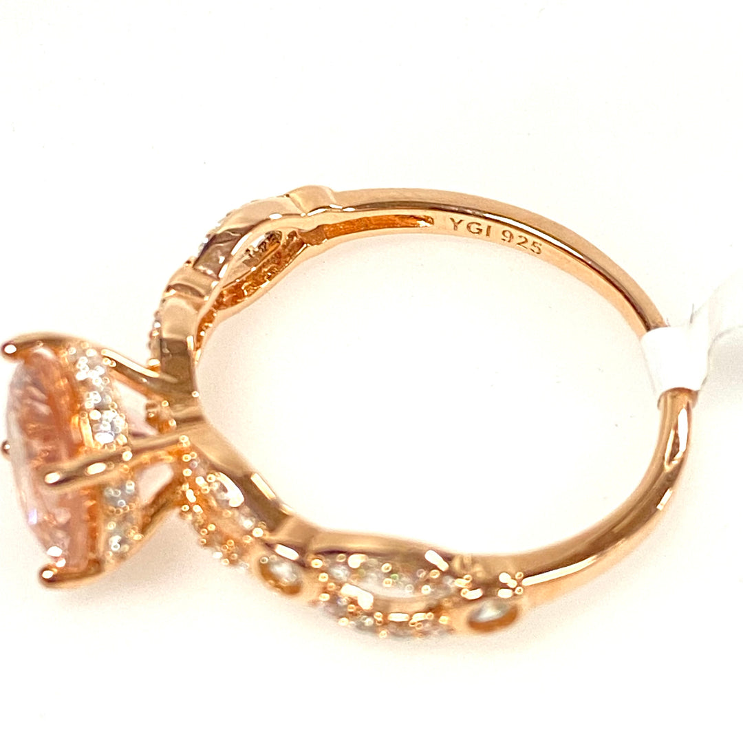 m846 Pink Morganite Simulant White Cubic Zirconia Rose Gold Over Sterling Ring