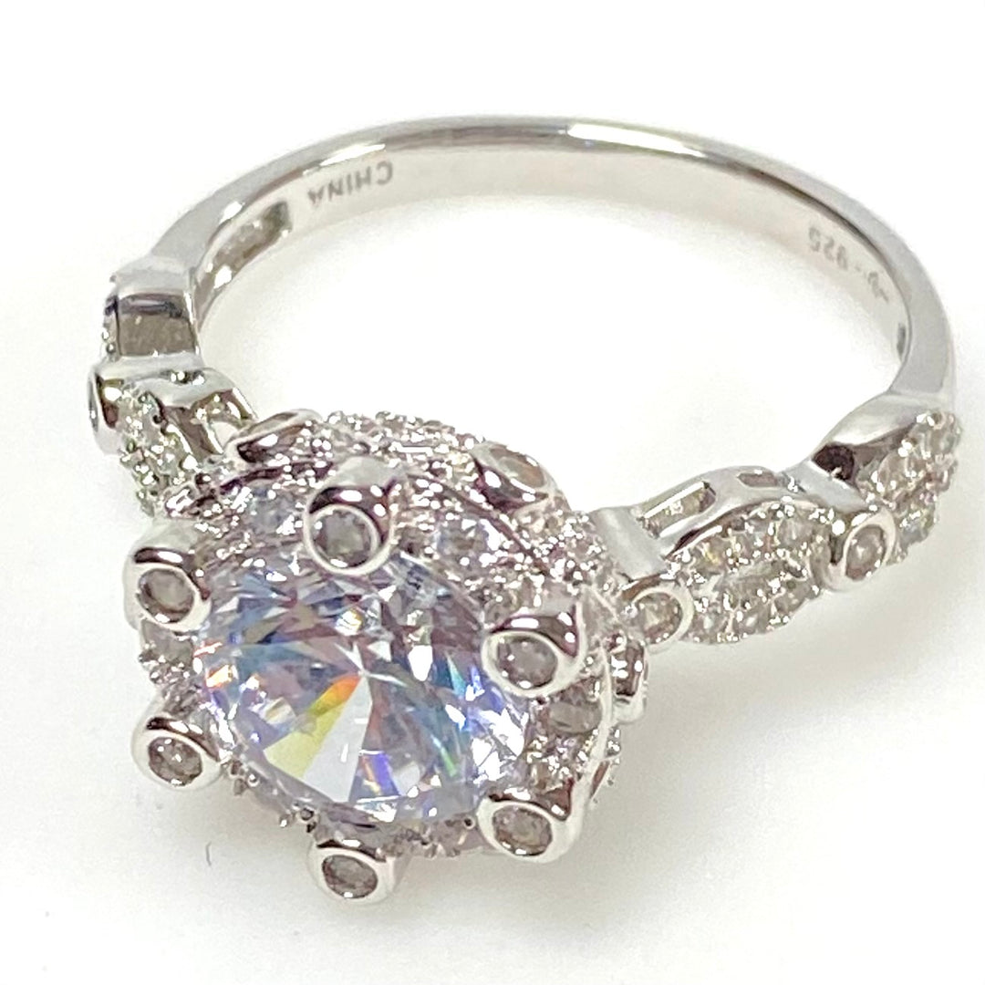 m849 Sterling Silver 925 Round Brilliant-cut Center Stone with Halo Border Sz 8
