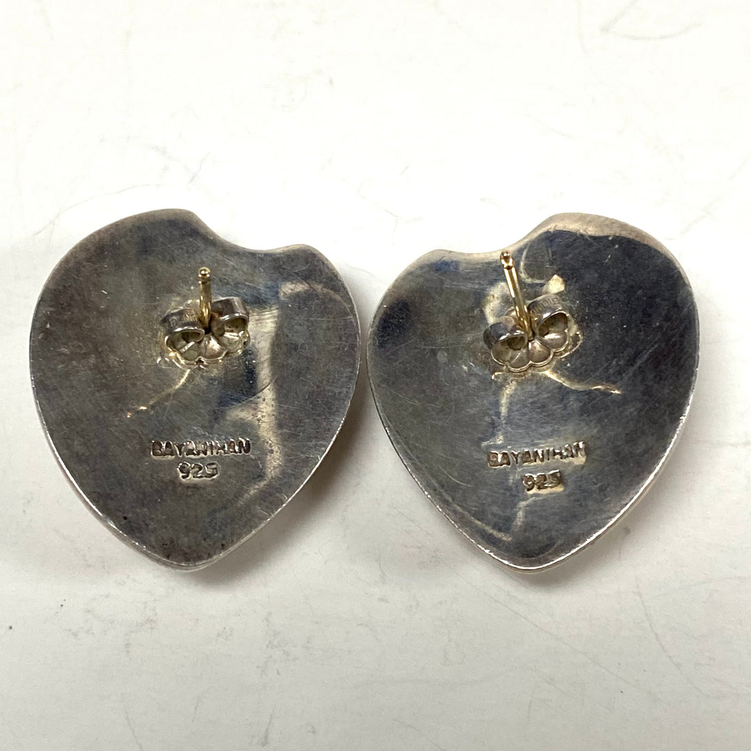 m854 Vintage Bayanihan Modernist Ribbed Puffy Heart Earrings Sterling Silver