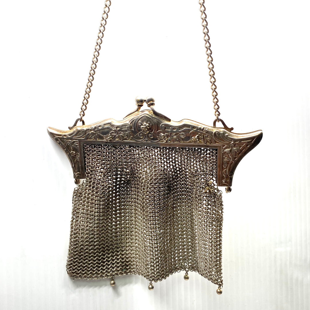 m855 Antique German Silver Mesh Purse Victorian & Edwardian Eras Circa 1890–1920