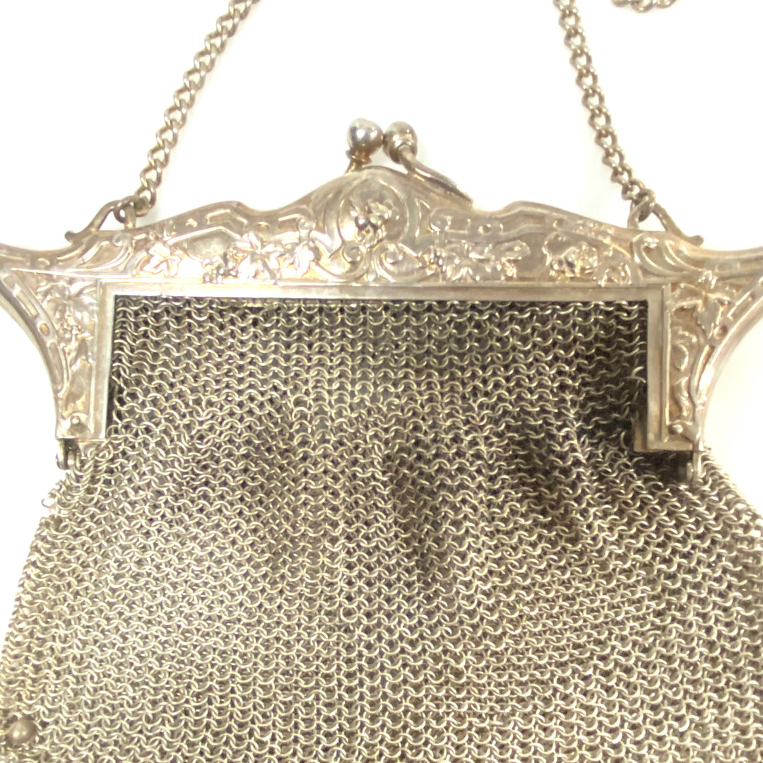 m855 Antique German Silver Mesh Purse Victorian & Edwardian Eras Circa 1890–1920