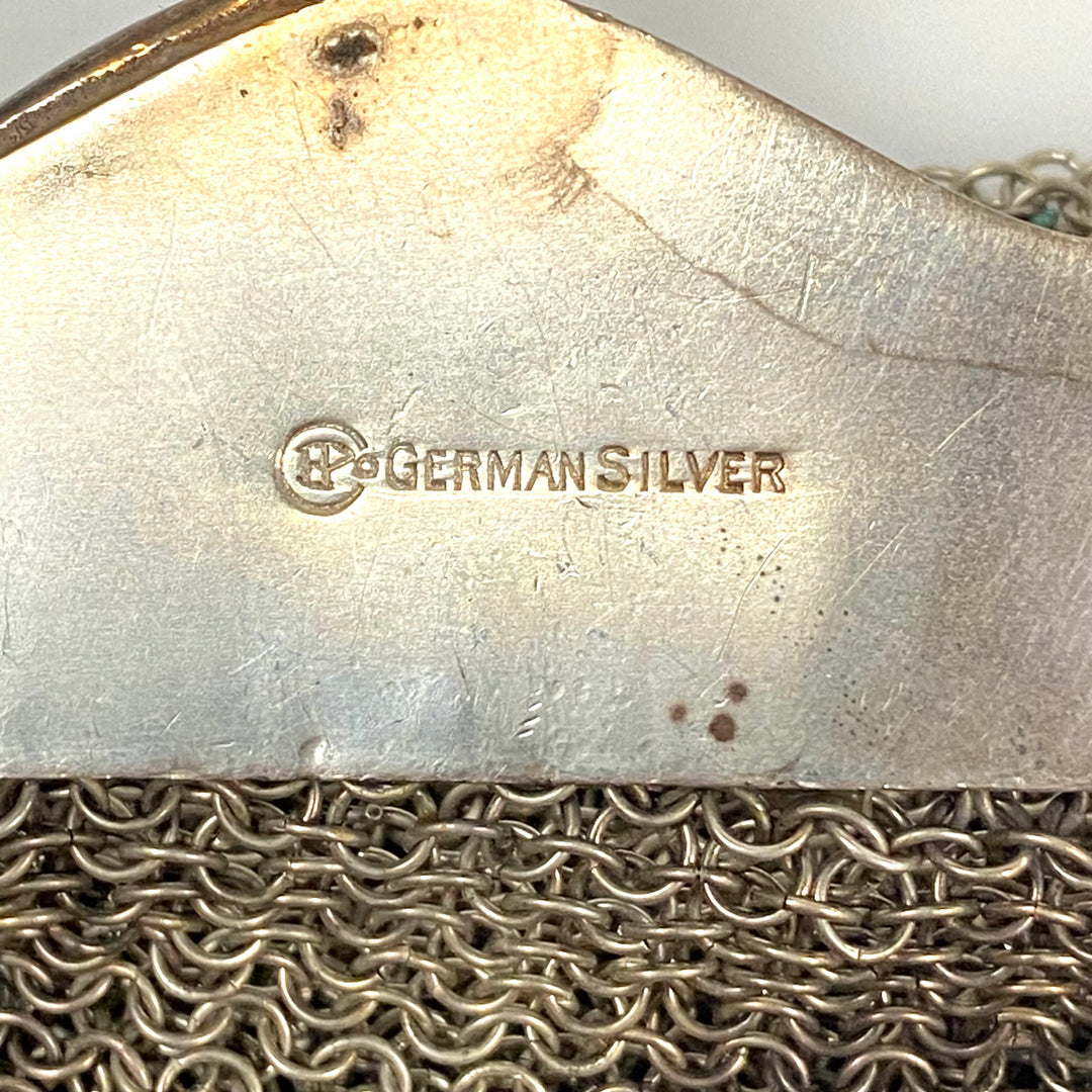 m855 Antique German Silver Mesh Purse Victorian & Edwardian Eras Circa 1890–1920