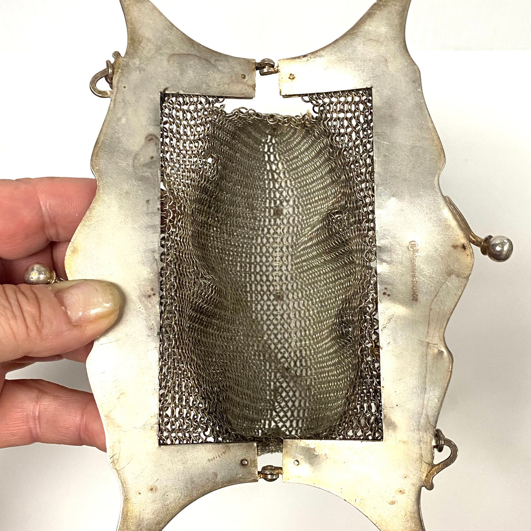 m855 Antique German Silver Mesh Purse Victorian & Edwardian Eras Circa 1890–1920