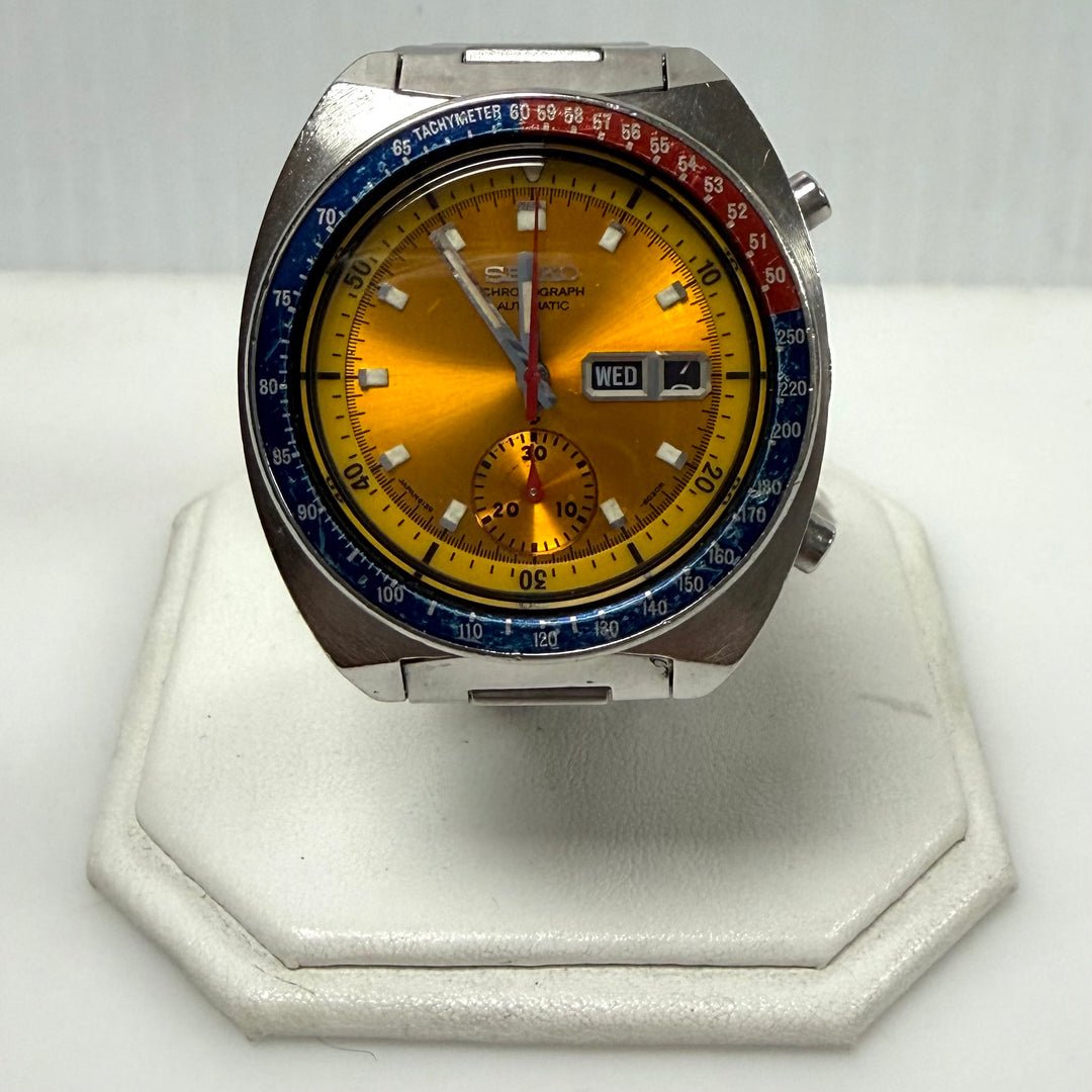 m858 Vintage Seiko 6139 Pogue Chronograph "Pepsi" Tachymeter Bezel Wrist Watch