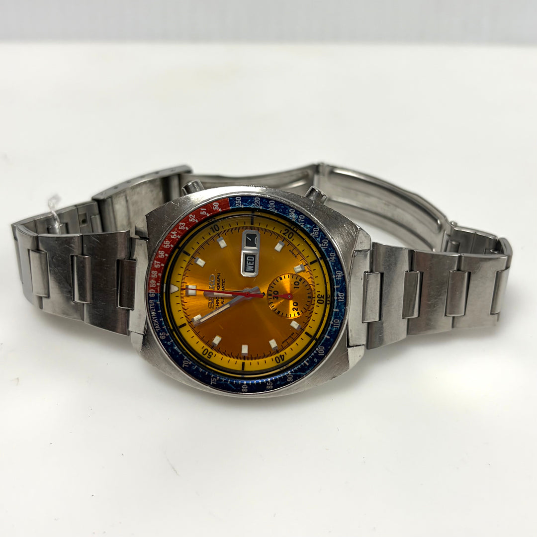 m858 Vintage Seiko 6139 Pogue Chronograph "Pepsi" Tachymeter Bezel Wrist Watch