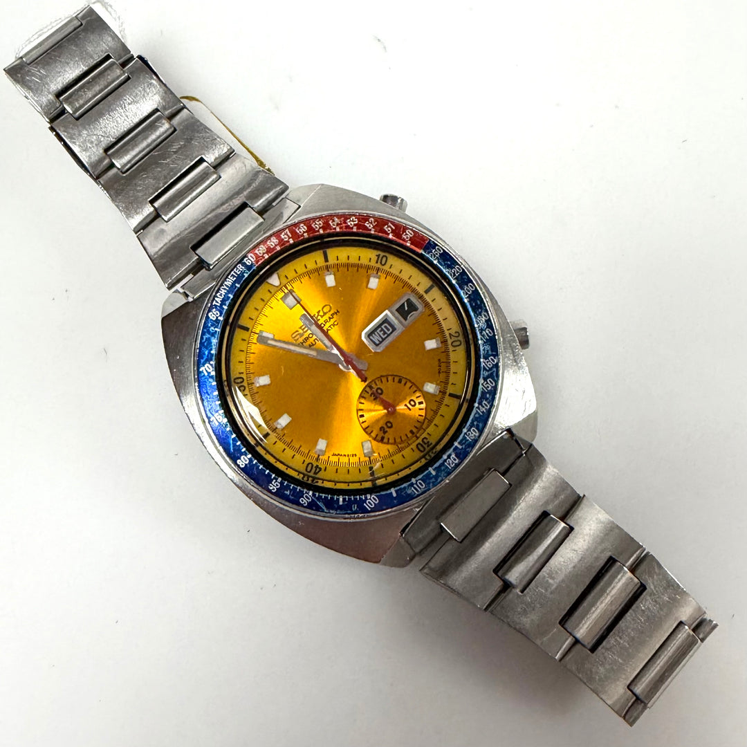 m858 Vintage Seiko 6139 Pogue Chronograph "Pepsi" Tachymeter Bezel Wrist Watch