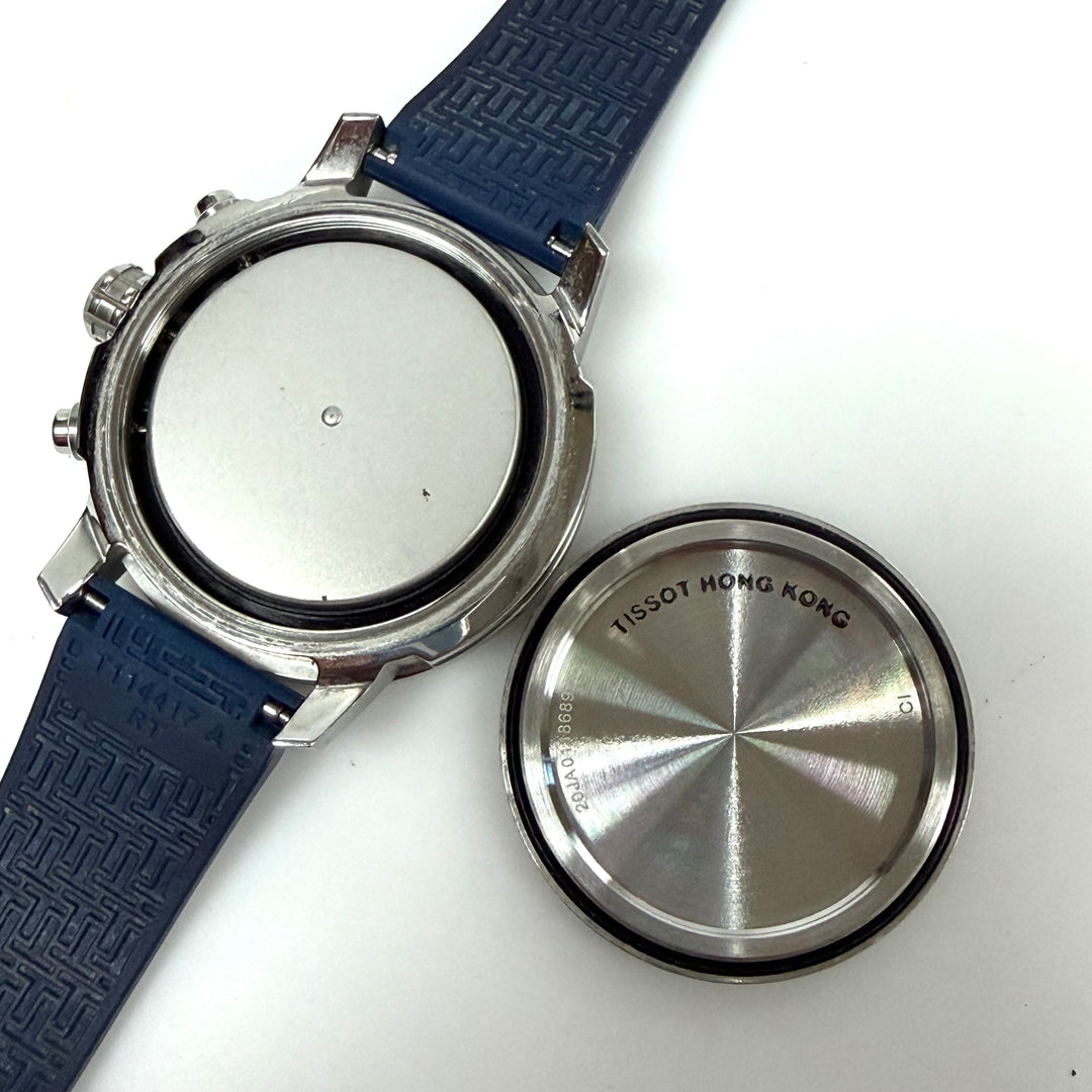 m867 Tissot PRC 200 Chronograph Vibrant Blue Dial Stainless Case Wrist Watch