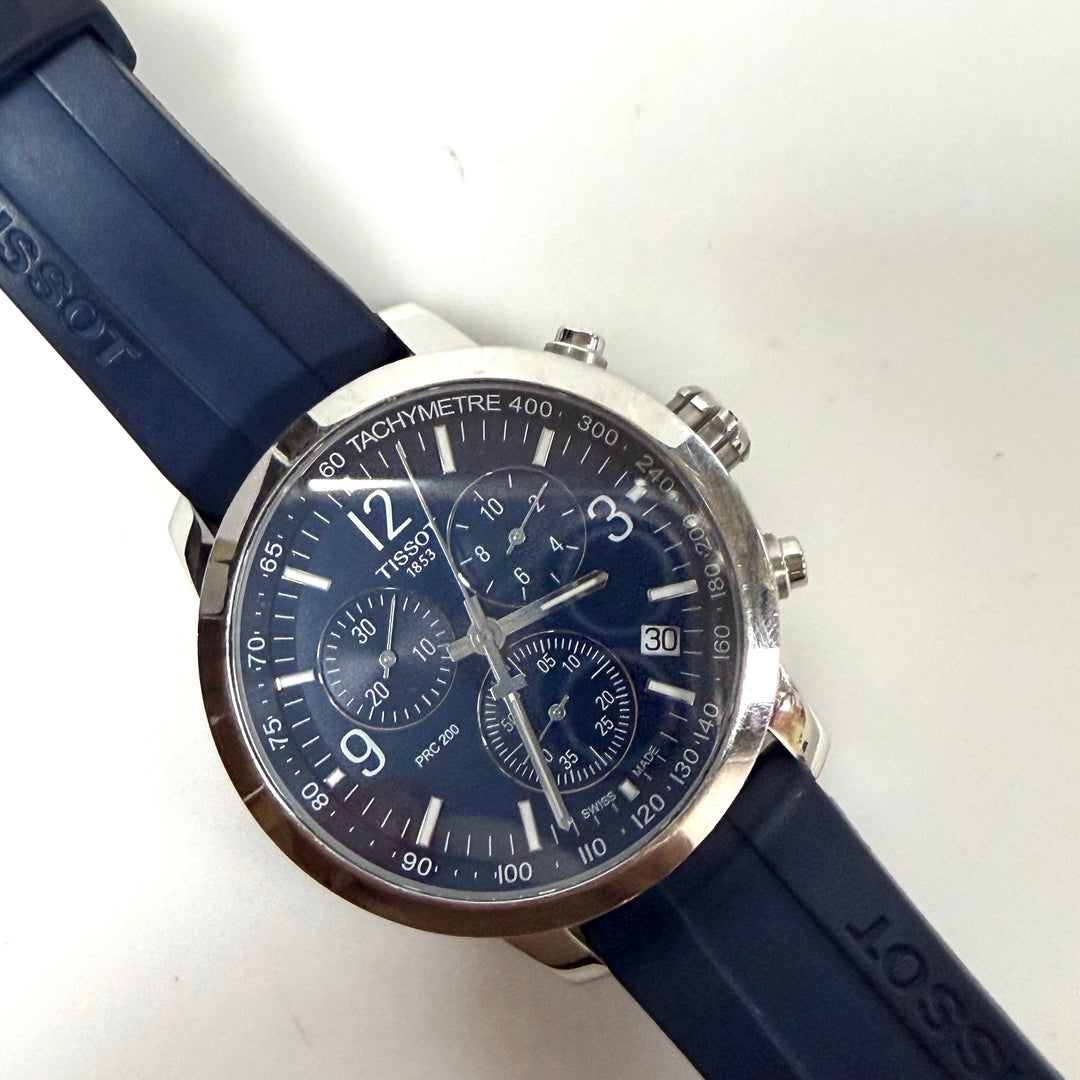 m867 Tissot PRC 200 Chronograph Vibrant Blue Dial Stainless Case Wrist Watch