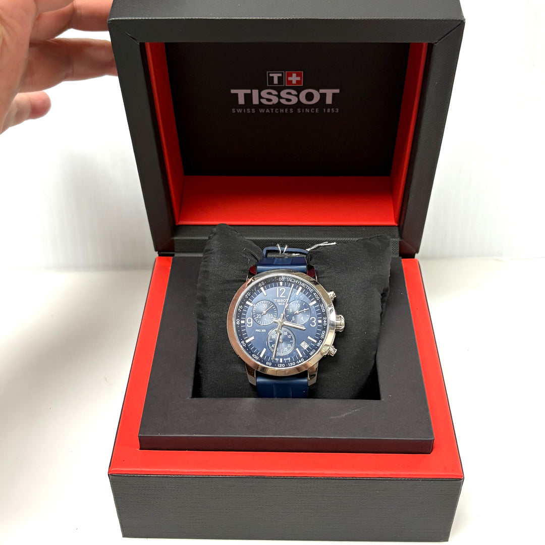m867 Tissot PRC 200 Chronograph Vibrant Blue Dial Stainless Case Wrist Watch
