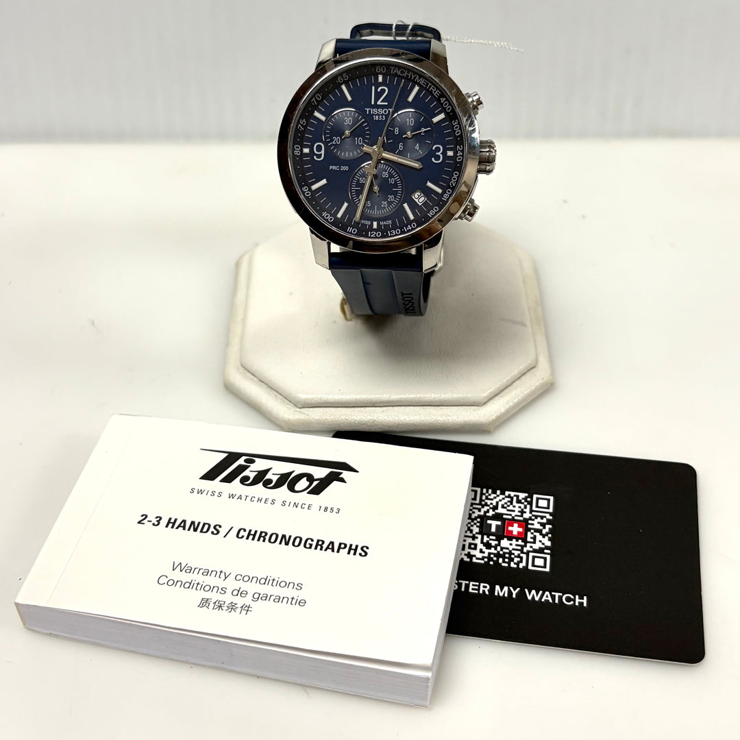 m867 Tissot PRC 200 Chronograph Vibrant Blue Dial Stainless Case Wrist Watch