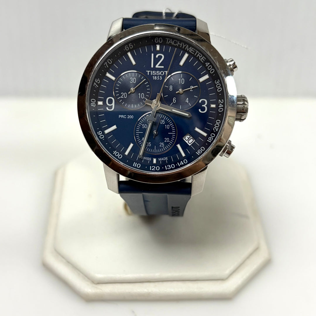 m867 Tissot PRC 200 Chronograph Vibrant Blue Dial Stainless Case Wrist Watch
