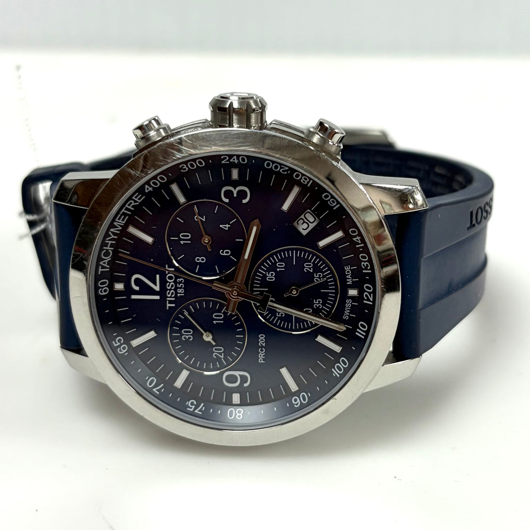 m867 Tissot PRC 200 Chronograph Vibrant Blue Dial Stainless Case Wrist Watch