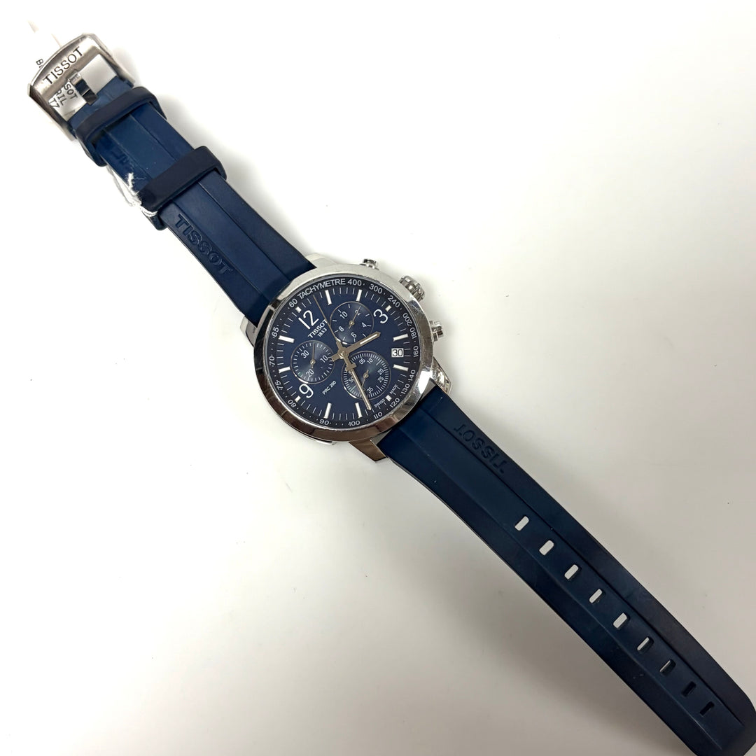 m867 Tissot PRC 200 Chronograph Vibrant Blue Dial Stainless Case Wrist Watch