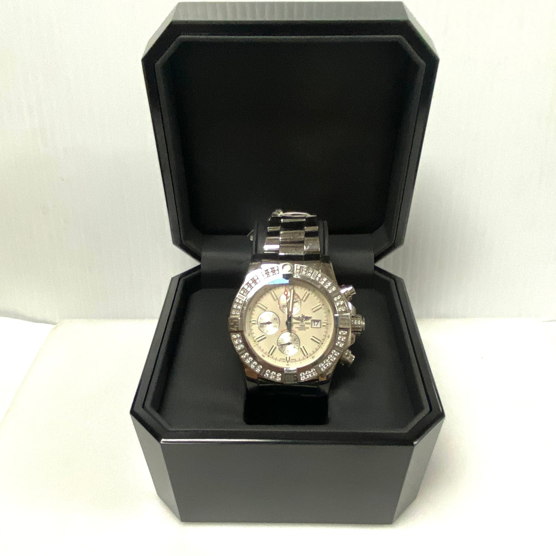 m873 Breitling Super Avenger II Model A13371 Chronograph Stainless Wrist Watch