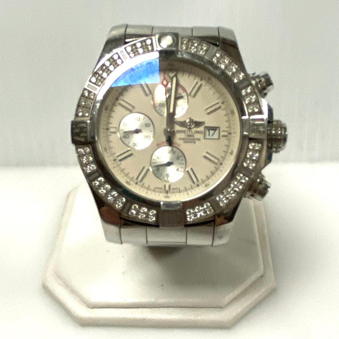 m873 Breitling Super Avenger II Model A13371 Chronograph Stainless Wrist Watch