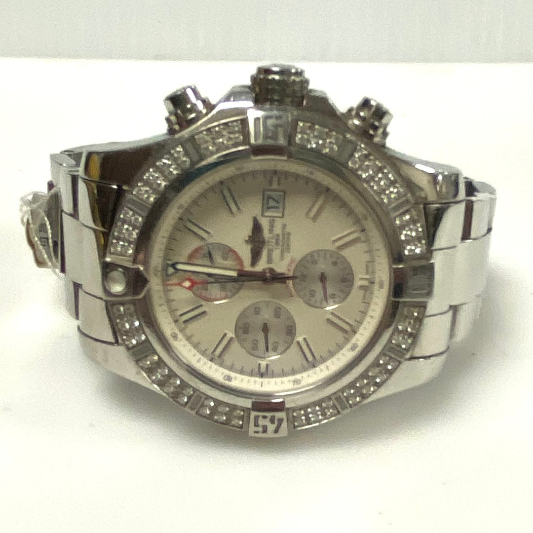 m873 Breitling Super Avenger II Model A13371 Chronograph Stainless Wrist Watch