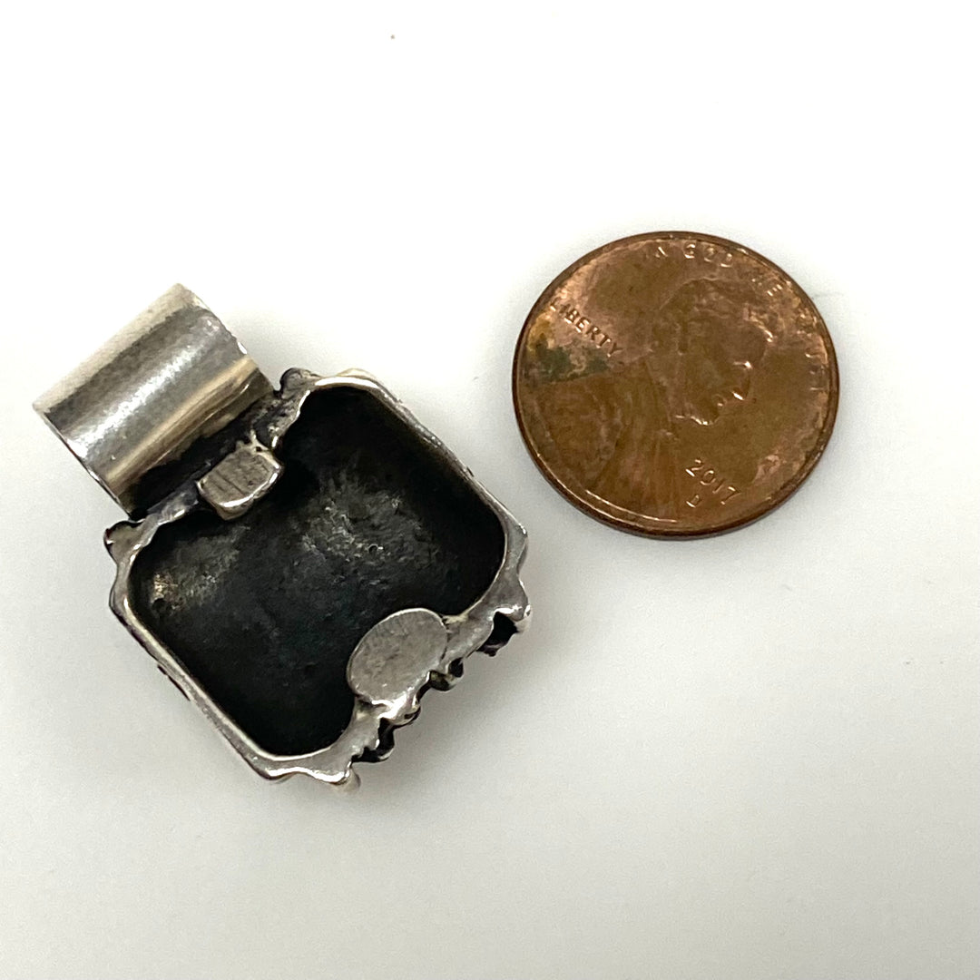 m877 Vintage Sterling Silver 925 Woven Basket Texture Design Pendant