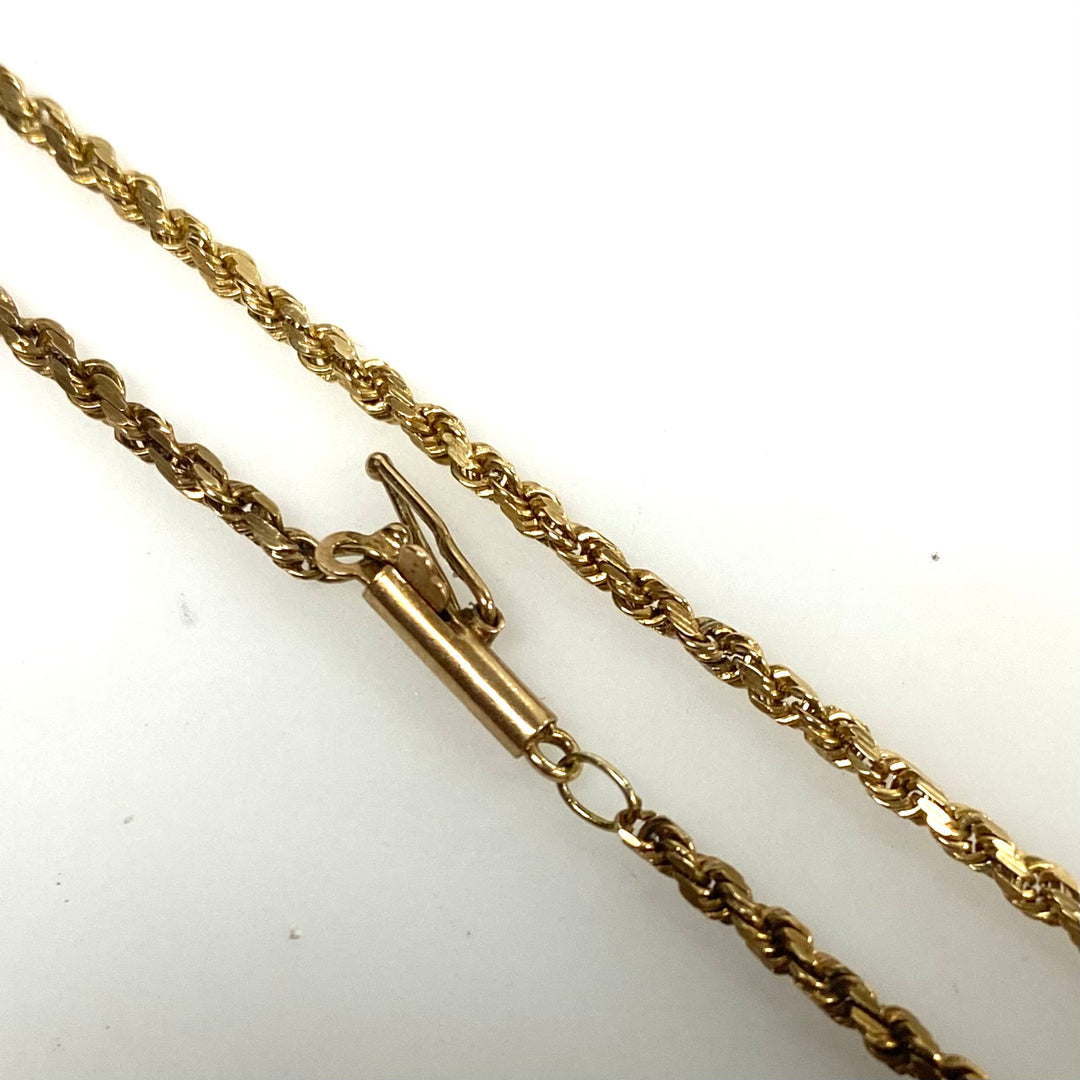 m878 Vintage 14kt Yellow Gold Rope Chain Box Clasp Necklace 24" Long