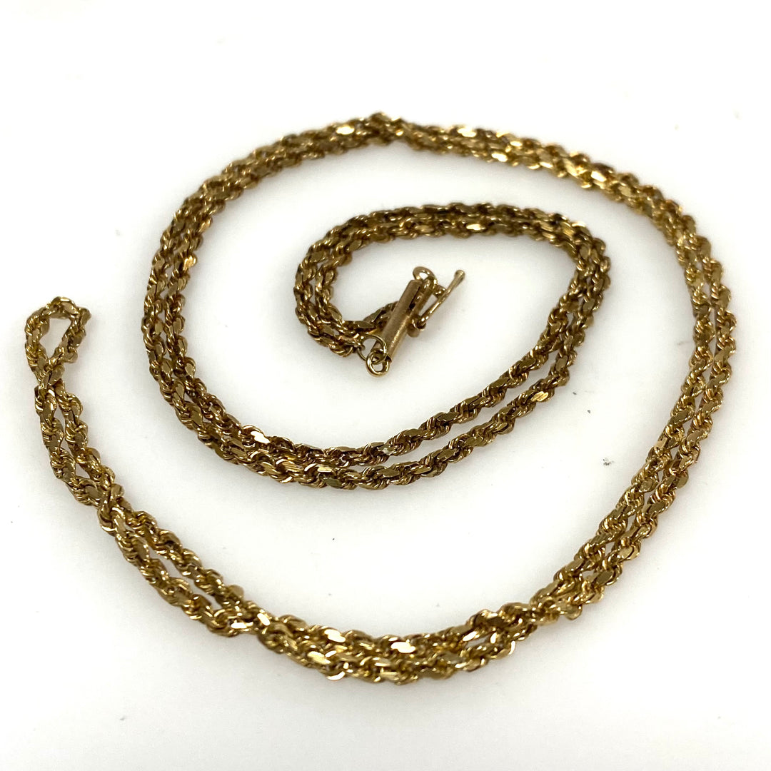 m878 Vintage 14kt Yellow Gold Rope Chain Box Clasp Necklace 24" Long