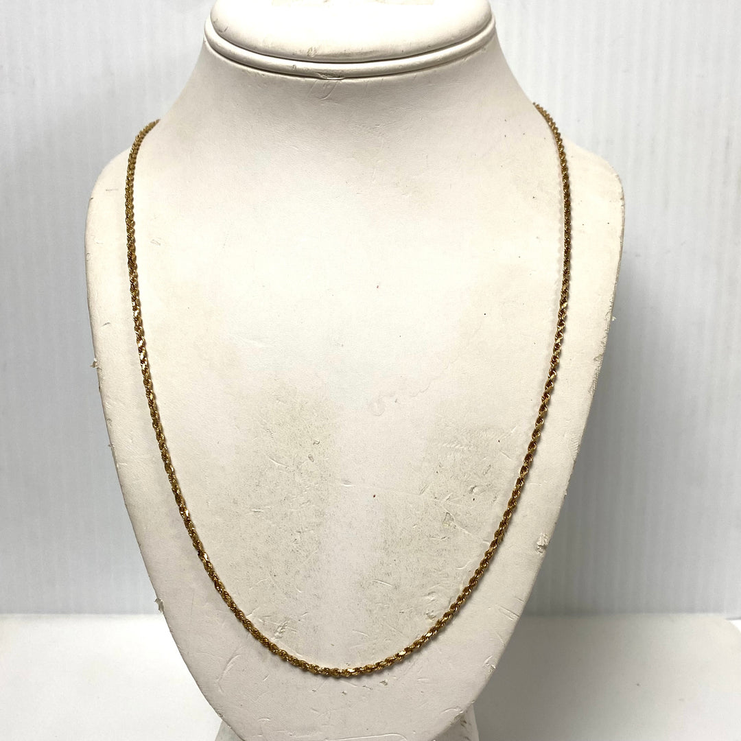 m878 Vintage 14kt Yellow Gold Rope Chain Box Clasp Necklace 24" Long