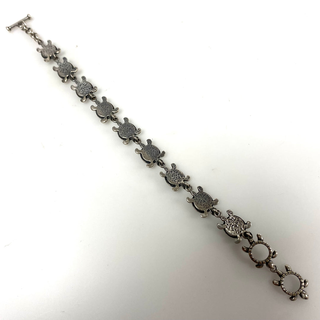 m880 Vintage Carolyn Pollack Turtle Themed Sterling & Turquoise Bracelet 7" long