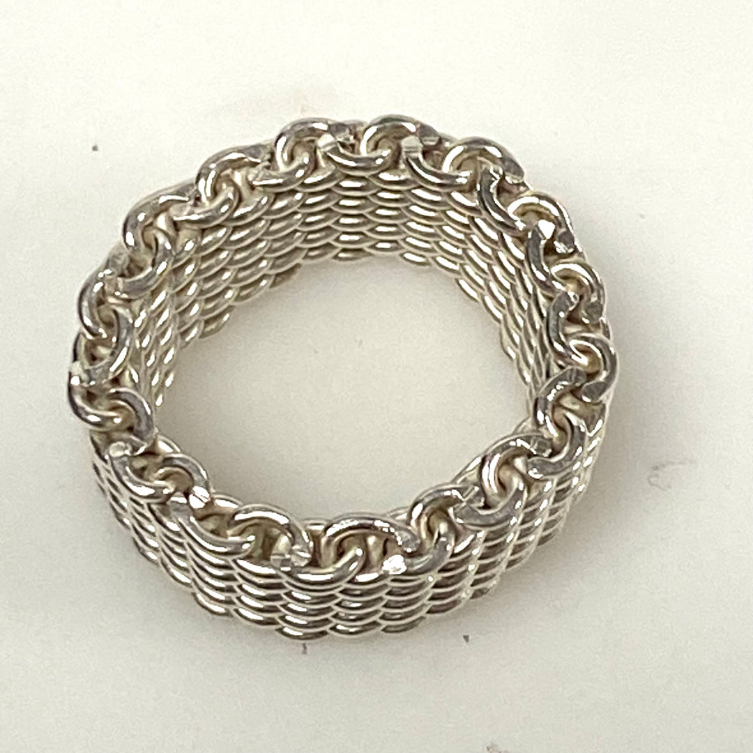 m882 Vintage Sterling Retired Tiffany & Co. Basket-weave Somerset Mesh Ring 6.5