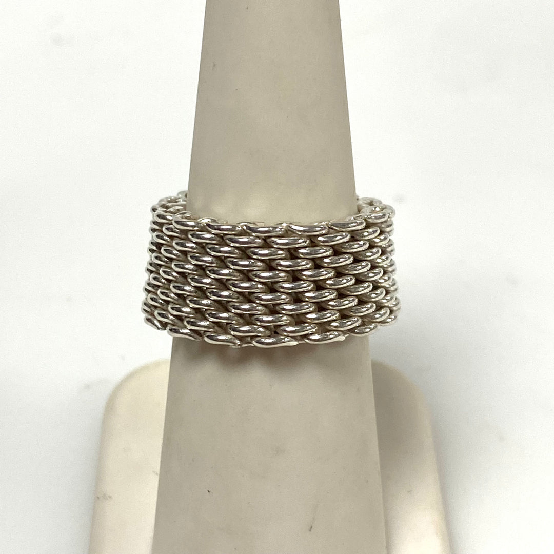 m882 Vintage Sterling Retired Tiffany & Co. Basket-weave Somerset Mesh Ring 6.5