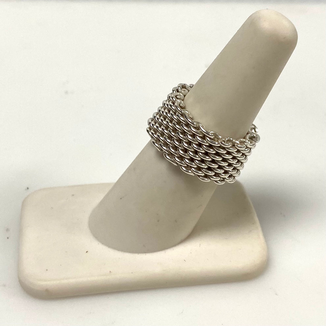 m882 Vintage Sterling Retired Tiffany & Co. Basket-weave Somerset Mesh Ring 6.5