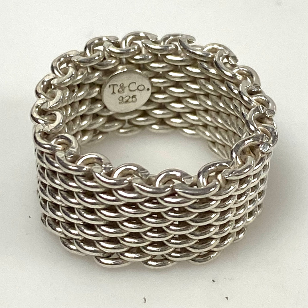 m882 Vintage Sterling Retired Tiffany & Co. Basket-weave Somerset Mesh Ring 6.5