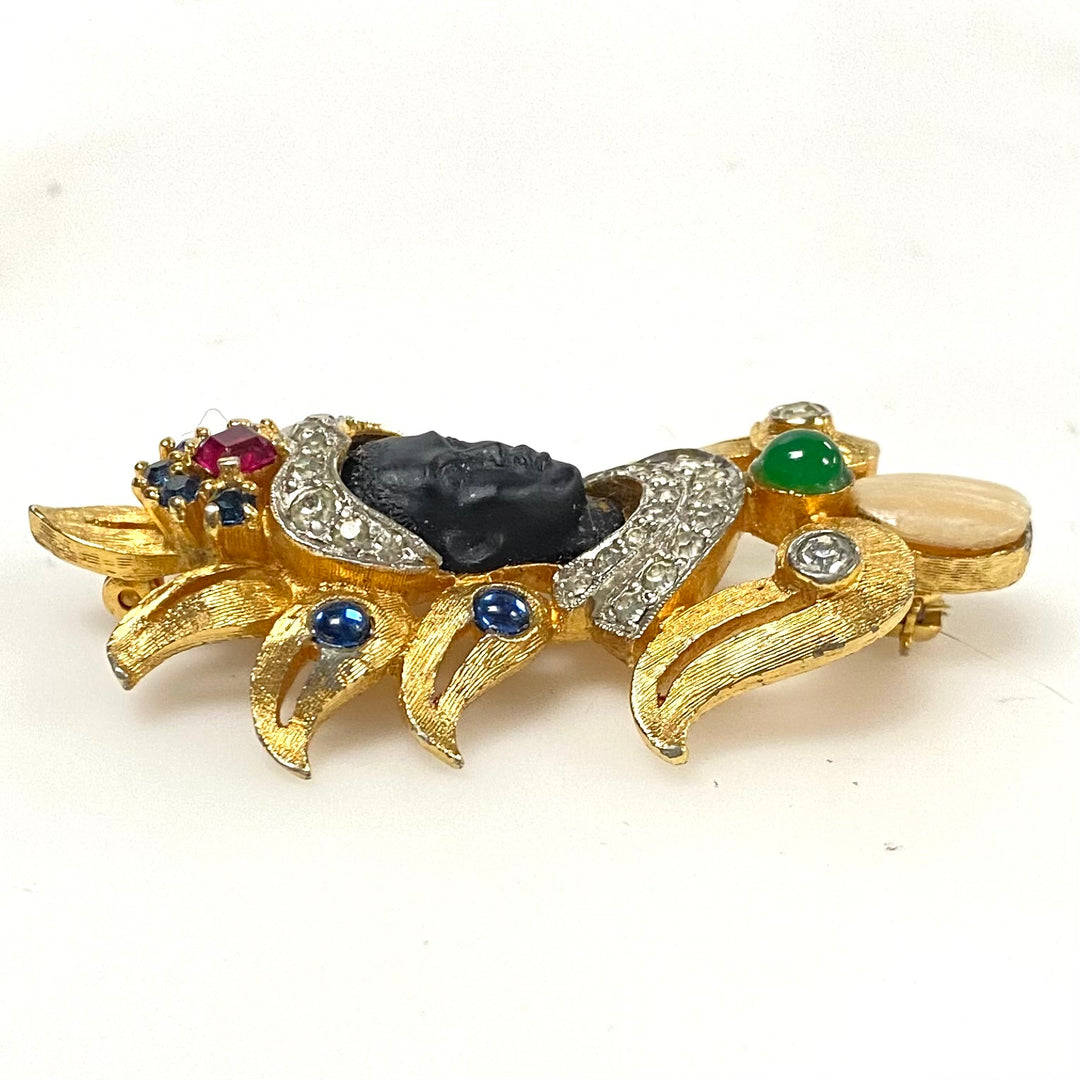 m889 Vintage Mid-century "Blackamoor" / "Moretto" Figural Brooch Gold Plated Pin