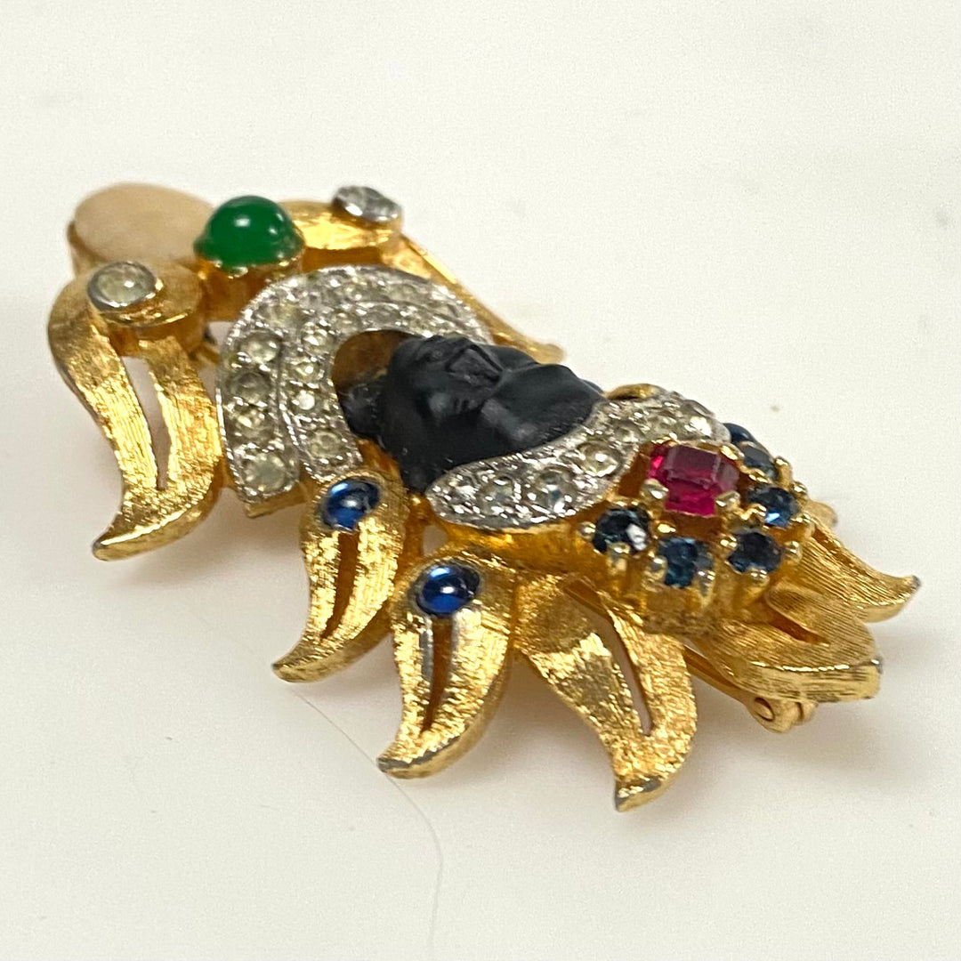 m889 Vintage Mid-century "Blackamoor" / "Moretto" Figural Brooch Gold Plated Pin