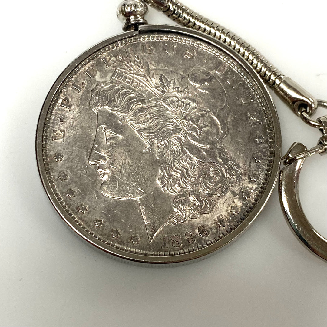 m900 Vintage 1896 Morgan Silver Dollar Metal Bezel Mount Snake-Style Keychain