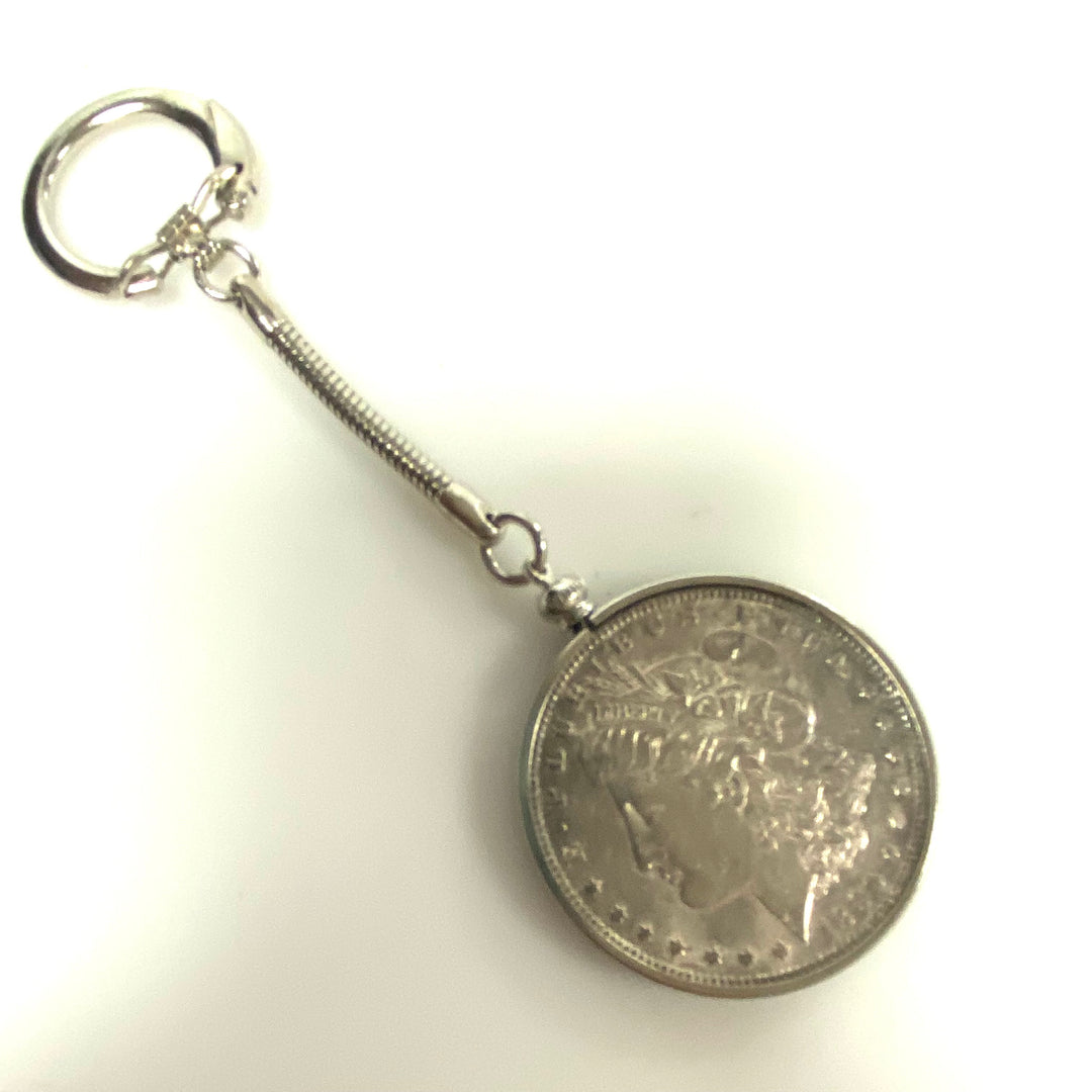 m900 Vintage 1896 Morgan Silver Dollar Metal Bezel Mount Snake-Style Keychain