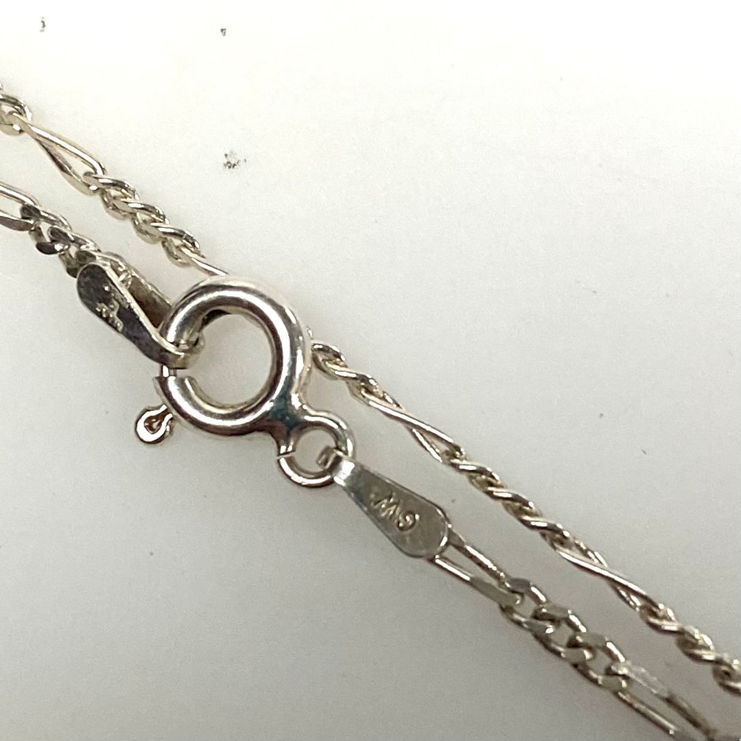 m905 Vintage Sterling Silver Mexico Heart Pendant on 30" Long Silver Link Chain