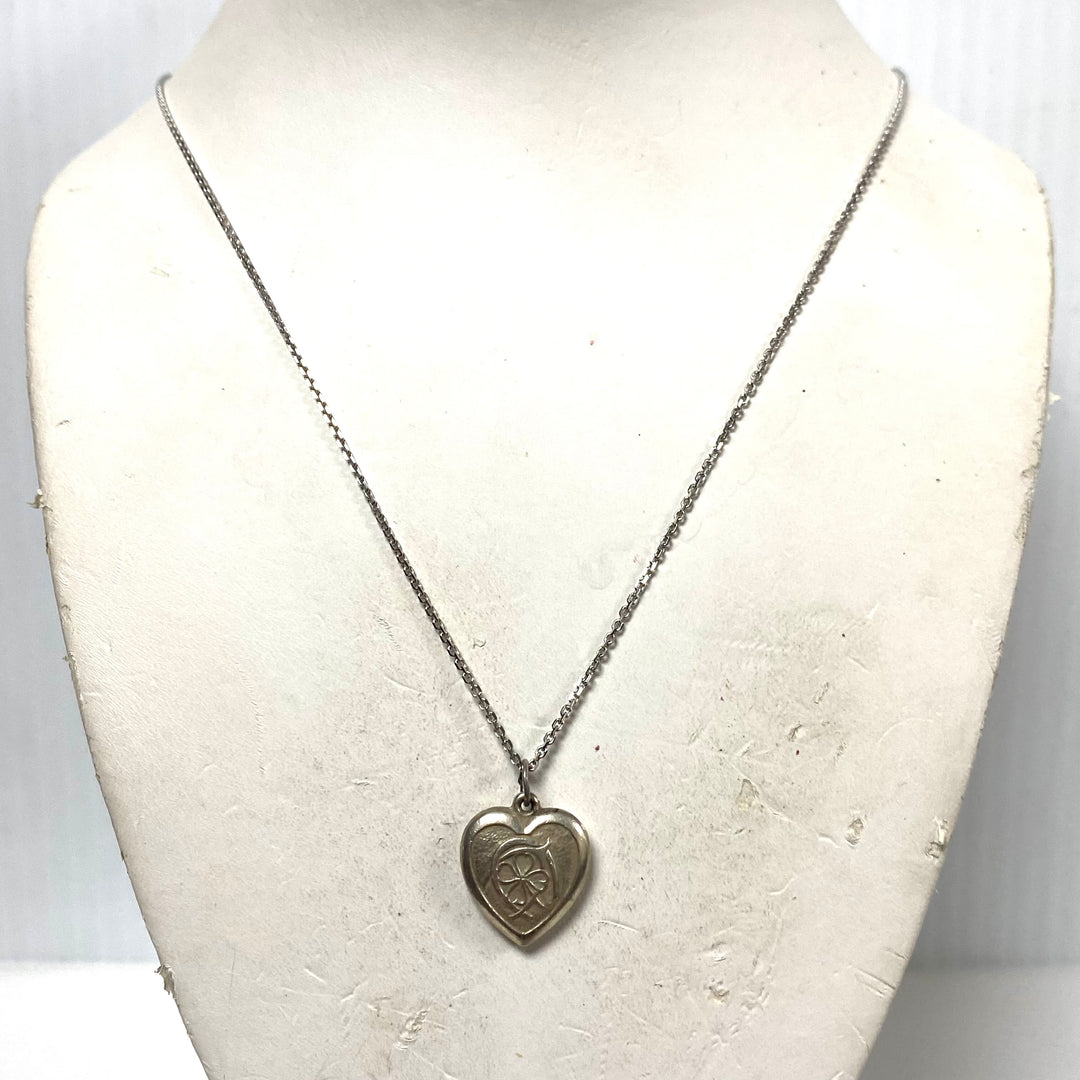 m906 Vintage "Sweetheart Jewelry" Puffy Heart Pendant Silver Chain Necklace 20"