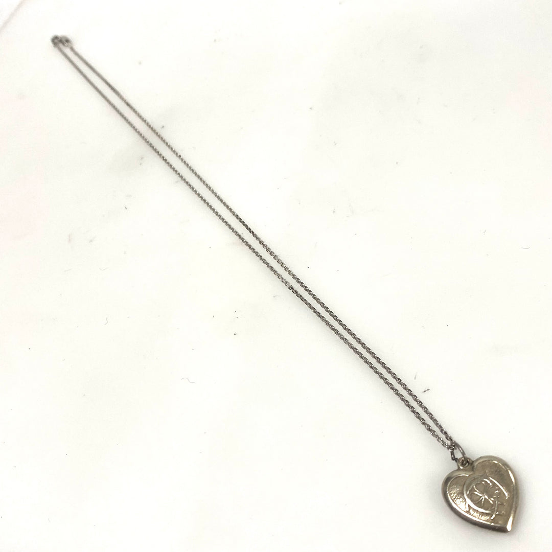 m906 Vintage "Sweetheart Jewelry" Puffy Heart Pendant Silver Chain Necklace 20"