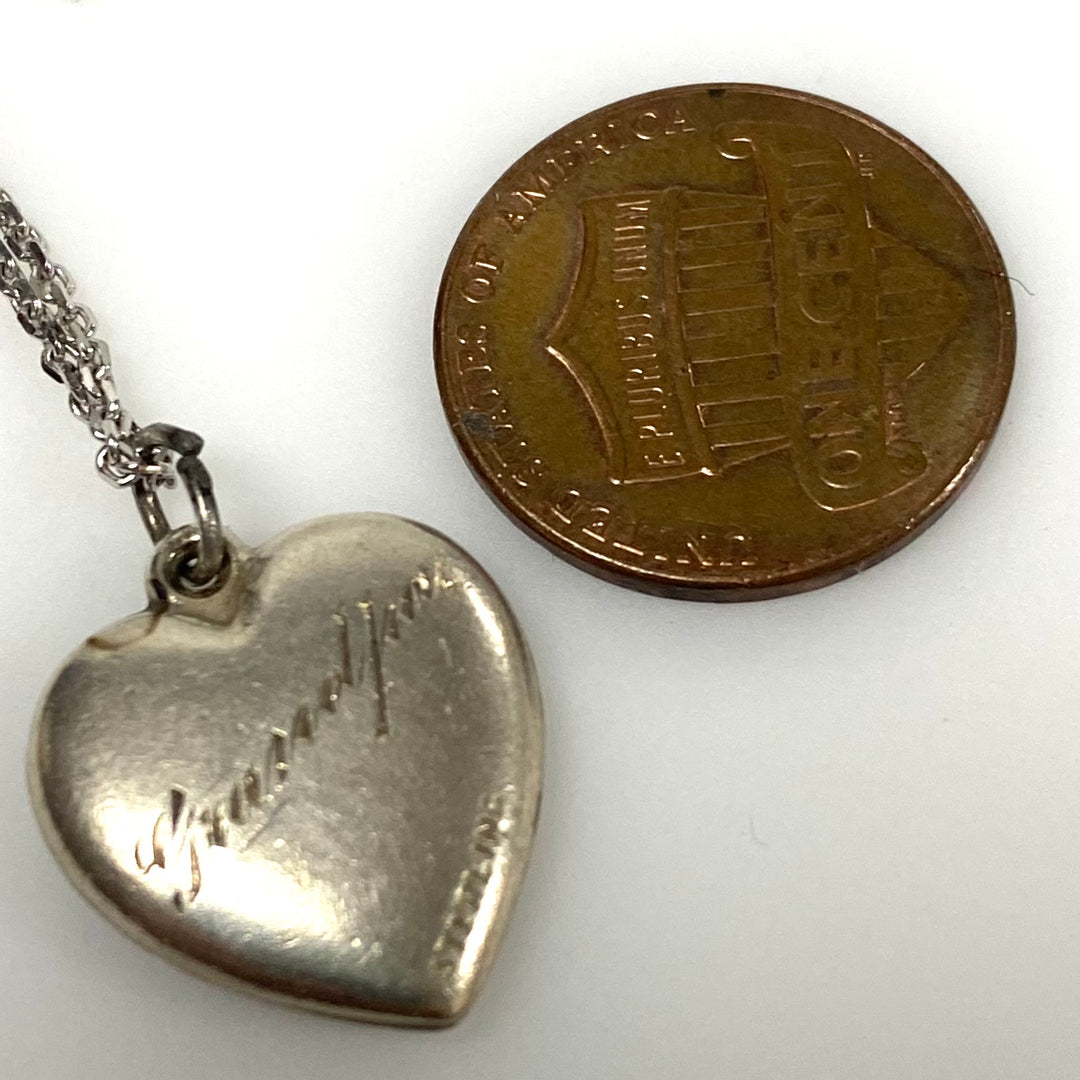 m906 Vintage "Sweetheart Jewelry" Puffy Heart Pendant Silver Chain Necklace 20"