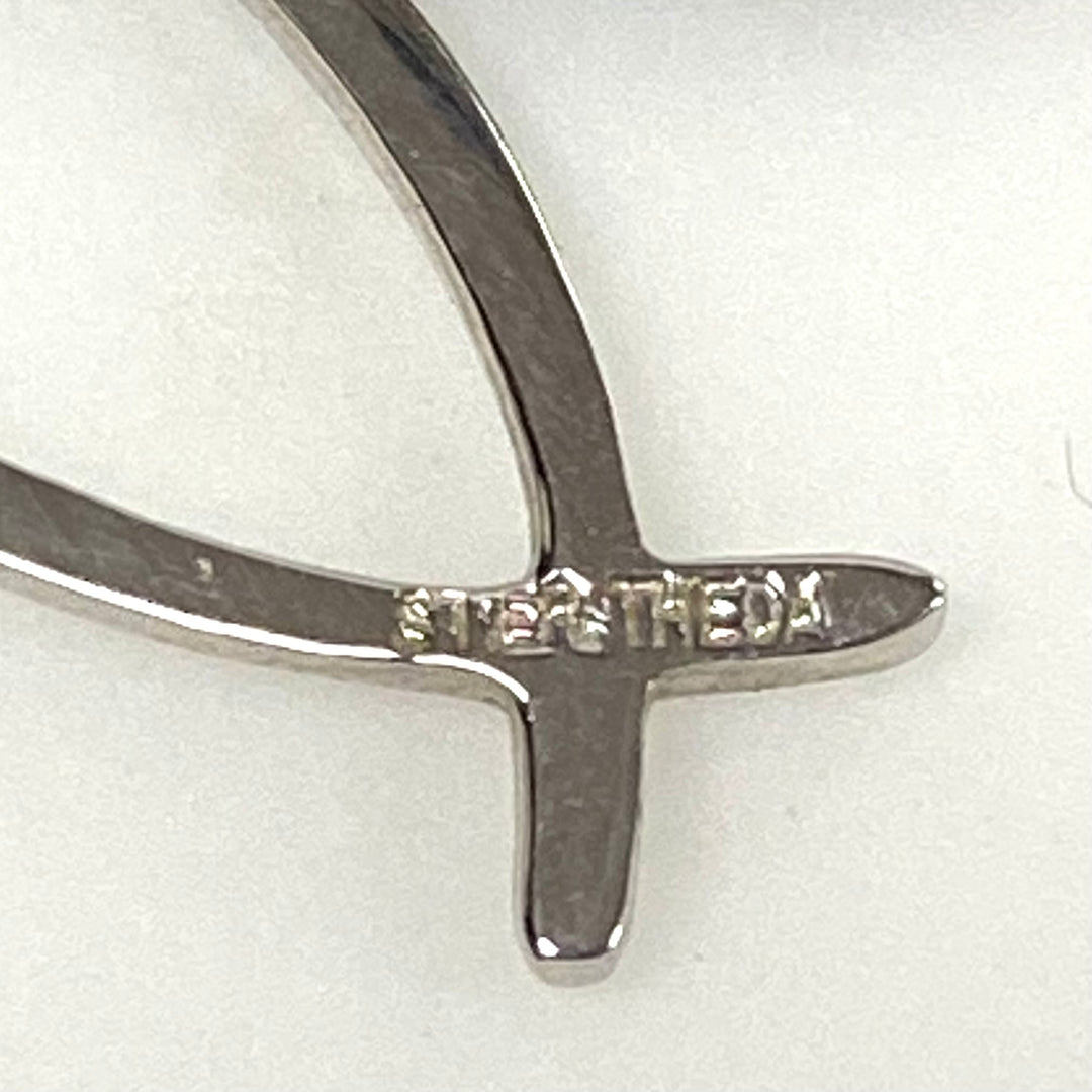m907 Vintage Sterling Silver Vertical Ichthys (Jesus Fish) Pendant 18" Necklace