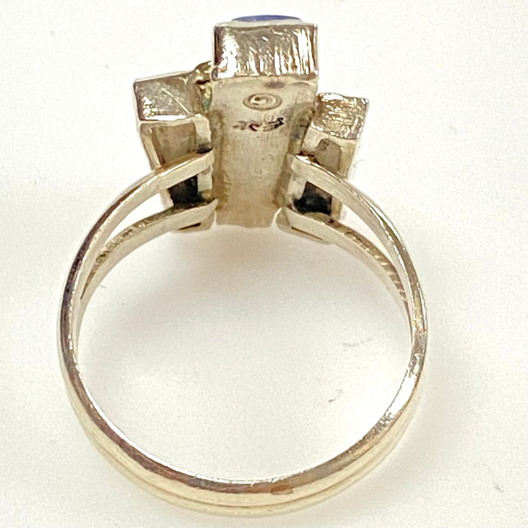 m914 Vintage Sterling Silver Southwestern-style Stone Inlay Cocktail Ring Size 8