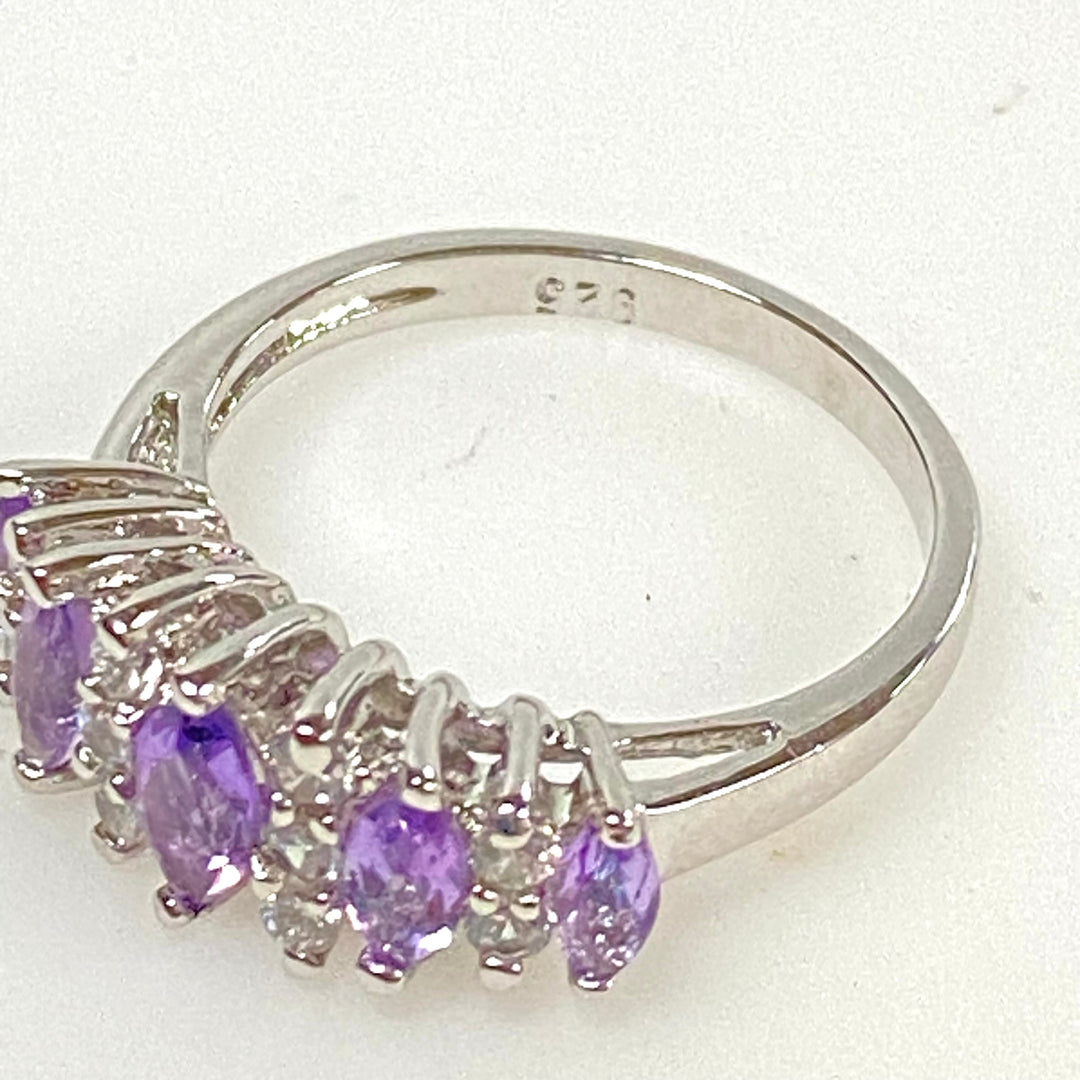 m915 Vintage Sterling Silver Alternating Marquise-cut Stones Cluster Ring Size 5