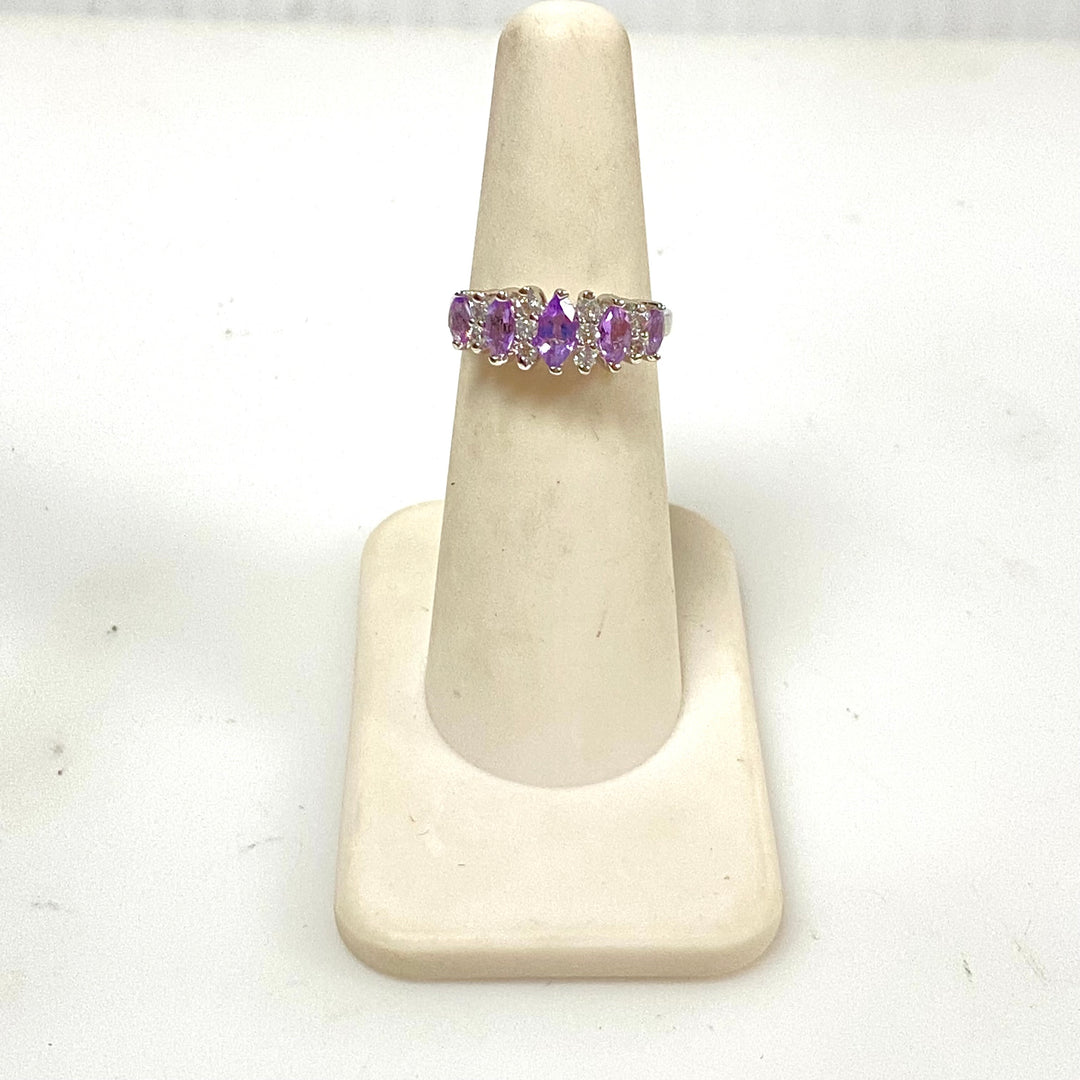 m915 Vintage Sterling Silver Alternating Marquise-cut Stones Cluster Ring Size 5