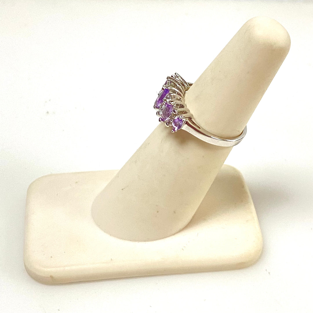 m915 Vintage Sterling Silver Alternating Marquise-cut Stones Cluster Ring Size 5
