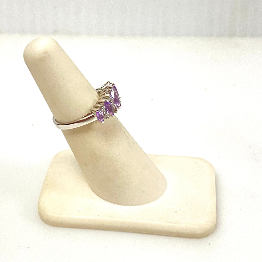 m915 Vintage Sterling Silver Alternating Marquise-cut Stones Cluster Ring Size 5