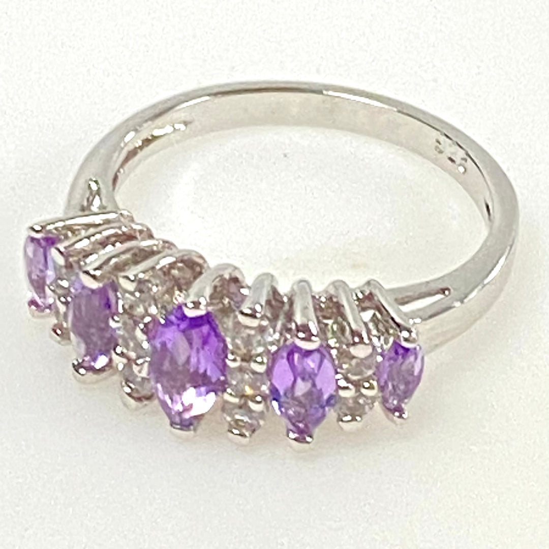 m915 Vintage Sterling Silver Alternating Marquise-cut Stones Cluster Ring Size 5