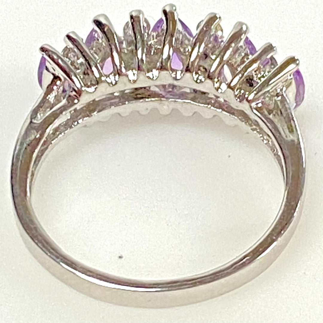 m915 Vintage Sterling Silver Alternating Marquise-cut Stones Cluster Ring Size 5