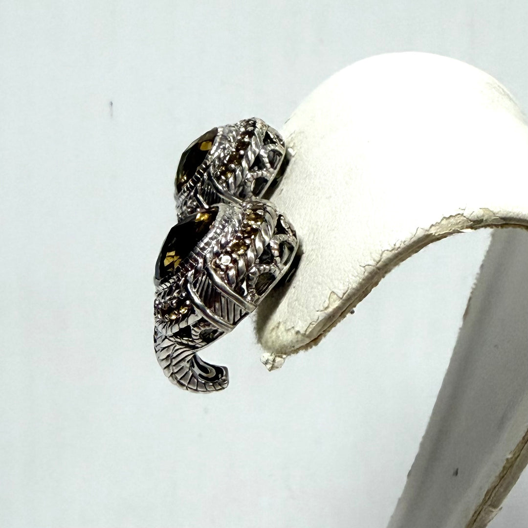 m919 Vintage Judith Ripka Sterling Silver 925 Stud Earrings Faceted Oval Citrine
