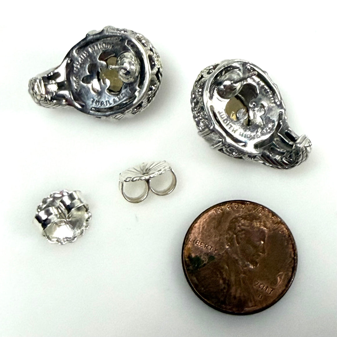 m919 Vintage Judith Ripka Sterling Silver 925 Stud Earrings Faceted Oval Citrine