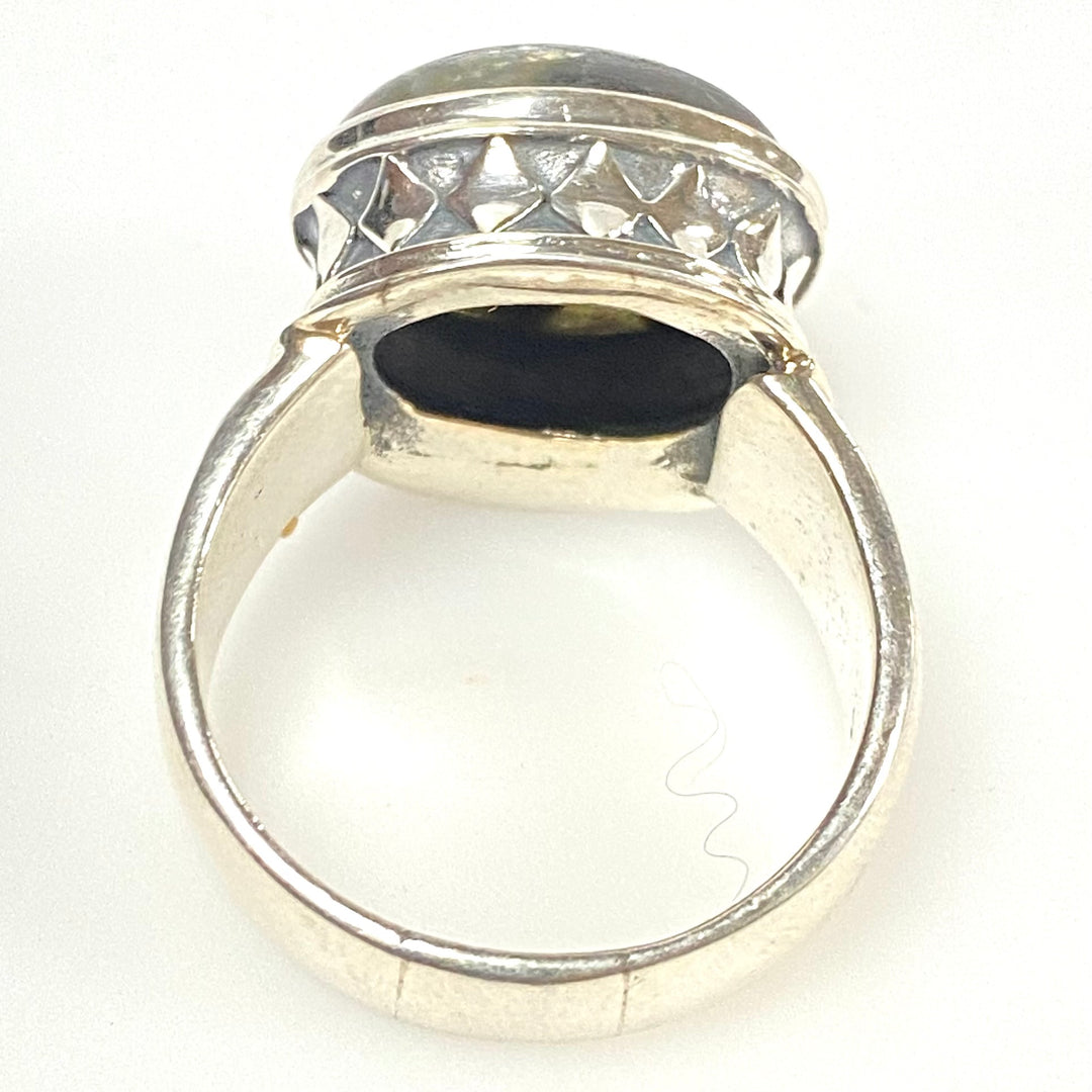 m921 Vintage Sterling Silver Cabochon-cut Blue Labradorite Wide Band Ring 9.75